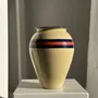 Vases - Large beige vase with blue and pink border H27 D21 - OFFICE OBJETS
