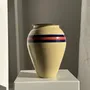 Vases - Large beige vase with blue and pink border H27 D21 - OFFICE OBJETS