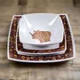 Cadeaux - Édition Limitée : Coffret de 6 Assiettes Carrées en Porcelaine Française Personnalisables – Motif Bogolan & Rhinocéros, Artisanat Unique - KEMI HOME ART