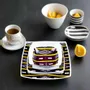Gifts - Baoulé Art Set: 6 Customizable Square Porcelain Plates – Unique Black & Yellow Ethnic Pattern - KEMI HOME ART