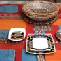 Gifts - Baoulé Art Set: 6 Customizable Square Porcelain Plates – Unique Black & Yellow Ethnic Pattern - KEMI HOME ART