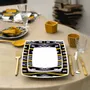 Gifts - Baoulé Art Set: 6 Customizable Square Porcelain Plates – Unique Black & Yellow Ethnic Pattern - KEMI HOME ART