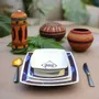 Gifts - Indigo Splendor: Set of 6 Customizable Square French Porcelain Plates – Unique Ethnic Deep Blue Night Pattern - KEMI HOME ART