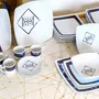 Gifts - Indigo Splendor: Set of 6 Customizable Square French Porcelain Plates – Unique Ethnic Deep Blue Night Pattern - KEMI HOME ART