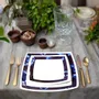 Gifts - Indigo Splendor: Set of 6 Customizable Square French Porcelain Plates – Unique Ethnic Deep Blue Night Pattern - KEMI HOME ART