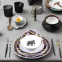 Gifts - Customizable Table Art Set: 6 Oval Fine Porcelain Plates with Baoulé Black & Yellow Motif, Inspired by Ivory Coast - KEMI HOME ART