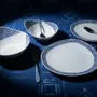 Gifts - Indigo Glow: Set of 6 customizable French porcelain oval plates with unique sun-inspired handcrafted motif - KEMI HOME ART