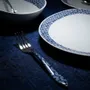 Gifts - Indigo Glow: Set of 6 customizable French porcelain oval plates with unique sun-inspired handcrafted motif - KEMI HOME ART