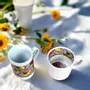 Gifts - Customizable Porcelain Mug - « Wedding Flowers » Wax Pattern in Vibrant Red Magenta - Unique French Craftsmanship - KEMI HOME ART