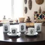 Gifts - Customizable fine porcelain coffee cup: Yacouba & Dan masks, unique Ivorian art made to order - KEMI HOME ART