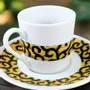 Gifts - Customizable WAX Coffee Cup & Saucer - 'Macaroni' Yellow Pattern, Fine French Porcelain Made to Order - KEMI HOME ART