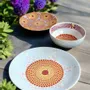 Gifts - Customizable Porcelain Bowl - Red & Yellow Gammaphone Motif, African Wax Elegance - KEMI HOME ART