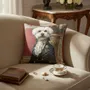 Linge - Bestiaire Aristocratique 13 (Le Vicomte Bichon) — Housse Coussin Velours 45cm x 45cm - LAURE WELFLING - DJEBELI