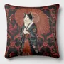 Linge - Bestiaire Aristocratique 57 (Le Chat Samurai) — Housse Coussin Velours 45cm x 45cm - LAURE WELFLING - DJEBELI