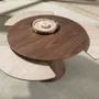 Coffee tables - Round extending coffee table in walnut and porcelain marble. - ANGEL CERDÁ