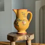 Carafes - Large handmade antique ochre yellow carafe with pink flower pattern - OFFICE OBJETS