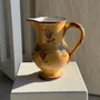 Carafes - Large handmade antique ochre yellow carafe with pink flower pattern - OFFICE OBJETS