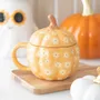 Mugs - Groovy Floral Pumpkin Lidded Mug - SOMETHING DIFFERENT WHOLESALE
