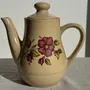 Accessoires thé et café - Théière en grès beige vintage à motif de fleurs roses H22 - OFFICE OBJETS