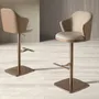 Stools - Swivel stool in cream marbled fabric and brown leatherette - ANGEL CERDÁ