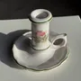 Candlesticks and candle holders - Small vintage earthenware hand candle holder with green border floral - OFFICE OBJETS