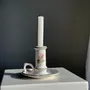 Candlesticks and candle holders - Small vintage earthenware hand candle holder with green border floral - OFFICE OBJETS