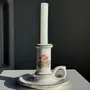 Candlesticks and candle holders - Small vintage earthenware hand candle holder with green border floral - OFFICE OBJETS