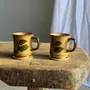 Mugs - Set of 2 vintage sandstone hand painted flower mugs H9.5 - OFFICE OBJETS