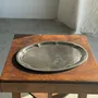 Trays - Large oval engraved tray in silver plated metal 34x45 - OFFICE OBJETS