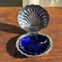 Kitchen utensils - Vintage silver plated shell butter dish with blue cup - OFFICE OBJETS