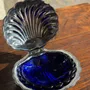 Kitchen utensils - Vintage silver plated shell butter dish with blue cup - OFFICE OBJETS