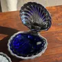 Kitchen utensils - Vintage silver plated shell butter dish with blue cup - OFFICE OBJETS