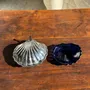 Kitchen utensils - Vintage silver plated shell butter dish with blue cup - OFFICE OBJETS