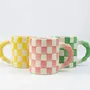 Mugs - Checkered Ceramic Mugs -- 3x3x3.5 Inches - CASA AMAROSA