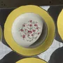 Formal plates - Set of 9 large vintage soup plates yellow pink flowers - OFFICE OBJETS