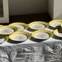 Formal plates - Set of 19 large vintage yellow dinner plates with pink flowers and bor - OFFICE OBJETS