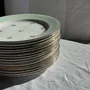 Assiettes au quotidien - Lot de 15 assiettes plates vintage turquoises liseré doré fleurs roses - OFFICE OBJETS