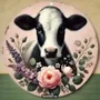 Design objects - Round Aluminium Panel The Cow with the Rose - VACHES ET COMPAGNIE