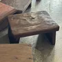 Stools - Small organic chocolate brown upcycled teak side stool - OFFICE OBJETS