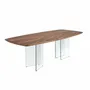 Dining Tables - Oval barrel dining table in walnut and tempered glass - ANGEL CERDÁ