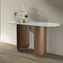 Console table - Oval half-round console table in porcelain marble and bronze-coloured - ANGEL CERDÁ