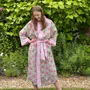 Vêtements de nuit - Kimono long en coton - Jaipur vert et rose - LIME TREE DESIGN