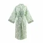 Vêtements de nuit - Kimono long en coton - Grande feuille verte - LIME TREE DESIGN