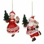 Autres décorations de Noël - SANTA/MRS CLAUS W/TREE ORN ASS/2 RD/WH/GRN 9CM - GOODWILL M&G