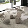 Dining Tables - Extendable barrel-shaped oval dining table in porcelain marble and metallic taupe steel - ANGEL CERDÁ