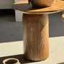 Other tables - Solid teak side table with circular top with column base H51.5 D - OFFICE OBJETS