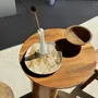 Autres tables  - Table d'appoint en suar massif plateau circulaire pied colonne - OFFICE OBJETS