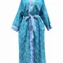 Sleepwear - Long Cotton Kimono - Jaipur Turquoise - LIME TREE DESIGN