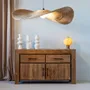 Table lamps - ERIS – Small round linen and mango wood table lamp - HYDILE
