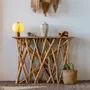 Table lamps - ERIS – Small round linen and mango wood table lamp - HYDILE